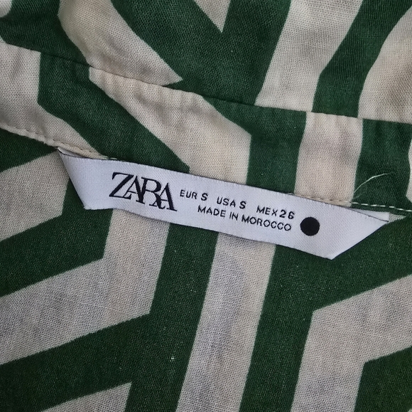 Zara Ecru White Green Geo Geometric Print Karen Tiered Midi Size S - Picture 14 of 16